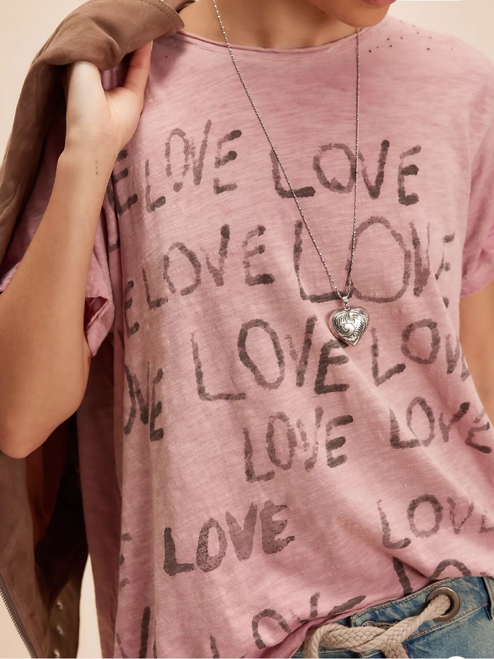 Magnolia Pearl LOVE Graphic Tee Pink Distressed Oversized Top